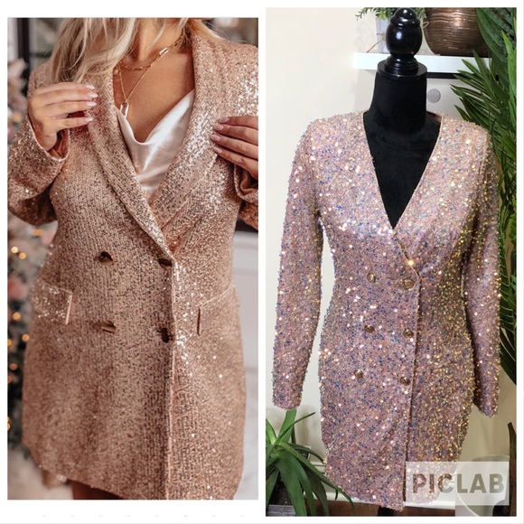 A.Peach Sequins On The Rocks Blazer Dress in Rose Gold Small - Picture 2 of 12